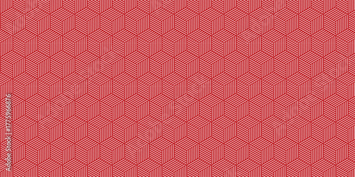 Seamless red color fabric and lapping pattern with stripes line creative web. abstract creative isometric hexagon type grid square repeat overlap triangle textile background.	