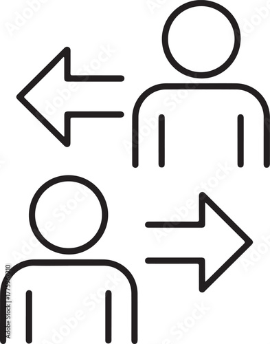 Two people with arrows indicating communication and exchange of ideas