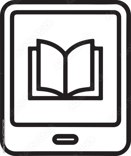 Digital book icon on a tablet screen for online reading and education