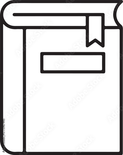 Simple line art icon of a closed book with a bookmark