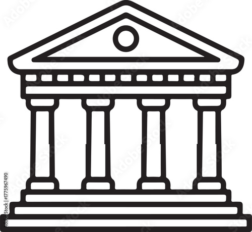 Classic greek revival building with columns and pediment icon outline