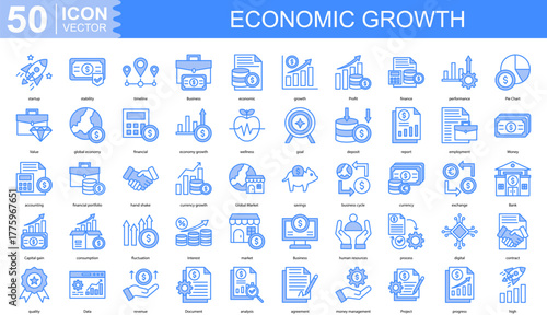 Economic Growth icon collection set. Containing economic, growth, Profit, finance, performance, Pie Chart, Value, global economy, financial, economy growth icon