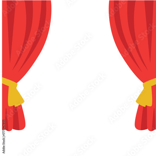 Twin red curtains tied with yellow bows, great for festive, celebratory, or holiday-themed interior designs.