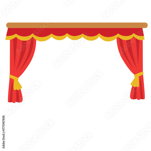 Bold red theater curtain with wavy yellow valance, ideal for performance, circus, or grand entrance visuals.