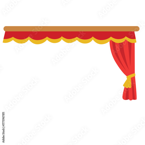 Luxury red theater curtain with scalloped yellow valance, evoking grandeur for cinema, stage, or event use.