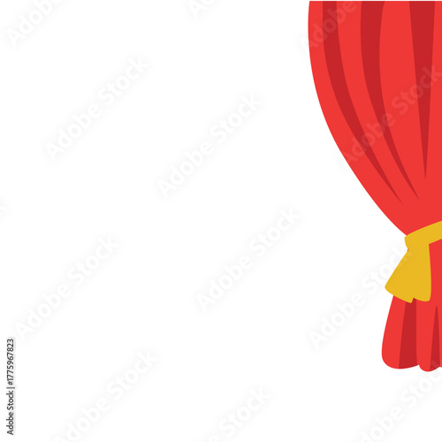 Red curtain corner tied with golden bow, perfect for elegant, theatrical, or cinematic stage and bedroom decor.