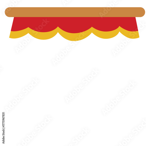 Vibrant red curtain with golden scalloped valance, suitable for royal, cinematic, or opulent-themed designs.