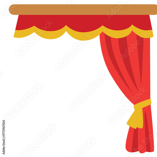 Luxury red curtain with golden trim and scalloped valance, suitable for royal, cinematic, or opulent visuals.