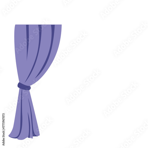 Deep purple curtain with wavy folds and blue bow, evoking luxury and mystery for bedroom or theater use.
