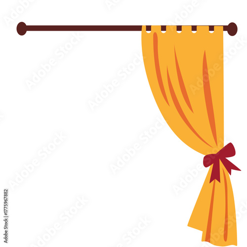 Yellow curtain corner with flowing folds and red bow, adding warmth and charm to living room or stage.