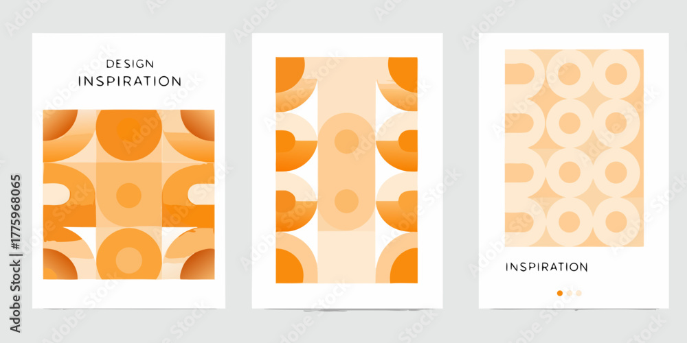 Naklejka premium Abstract geometric design inspiration posters with orange and peach circles and squares