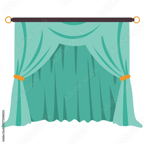 Vibrant teal curtain with wide folds and golden trim, perfect for bold, modern, or nature-inspired interiors.
