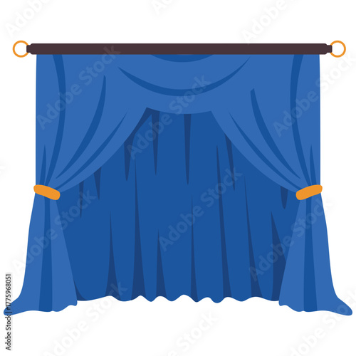 Elegant blue curtain with soft folds and golden tiebacks, perfect for luxury interior or stage design projects.
