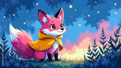 Comic style fox illustration scene