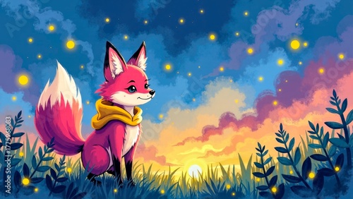 Comic style fox illustration scene