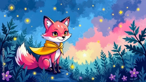 Comic style fox illustration scene