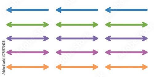 Basic Arrow Vector Set – Collection of Straight Arrows with Different Tip Styles, Isolated on White Background for Directional Signs, Left, Right, and Double-Tipped Arrows