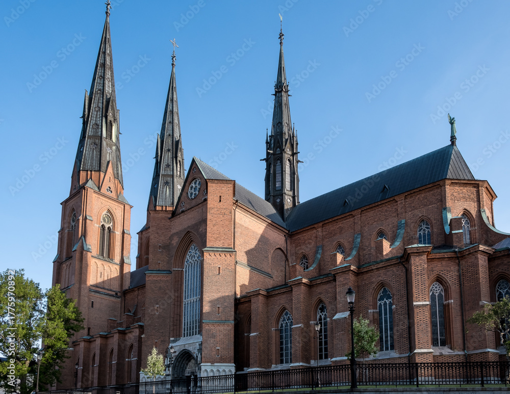 Fototapeta premium Uppsala, Sweden – View of the Uppsala Cathedral, the tallest church in Scandinavia and a major landmark dominating the skyline of the historic university city.