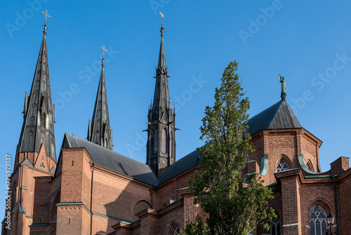 Uppsala, Sweden – View of the Uppsala Cathedral, the tallest church in Scandinavia and a major landmark dominating the skyline of the historic university city.