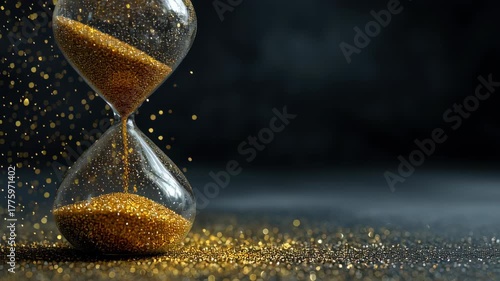 Small investor gold plan, symbolic hourglass filled with golden dust representing time-based investment strategy for small investors, elegant editorial style