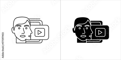 Two faces with play button icon