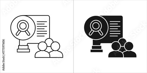 Outline and solid icons representing a certificate or award with people