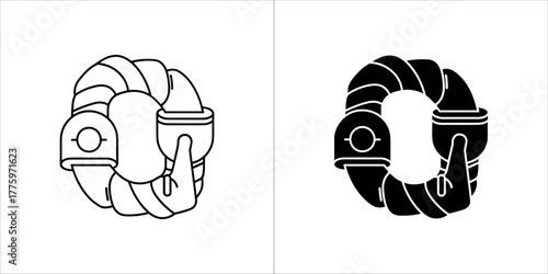 Stylized outline and solid black icon of a hand holding a piston, representing mechanical engineering or automotive repair