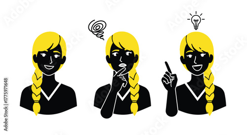 Woman thinking idea brainstorm problem solving vector illustration editable vector