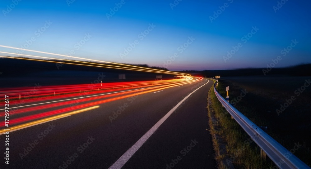 Obraz premium Highway Lights Evening Speed with Motion Blur on Road.