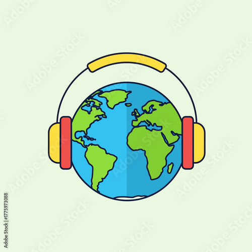 Earth wearing headphones symbolizing global music connection  