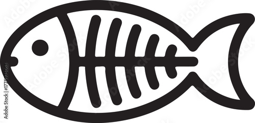 Simple outline drawing of a fish skeleton on a white background