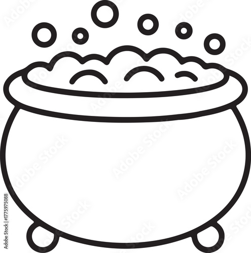 Simple outline drawing of a bubbling cauldron with steam and bubbles