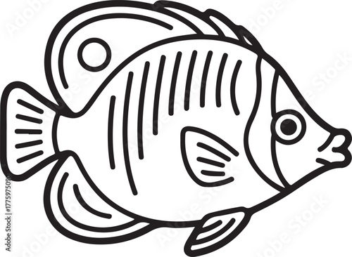 Simple line drawing of a tropical angelfish swimming in the ocean