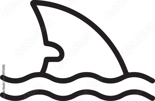 Simple outline icon of a shark fin emerging from wavy water