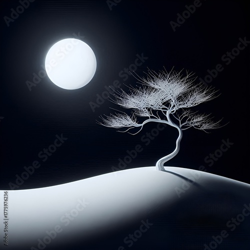 Floating Tree Roots under Glowing Full Moon – Surreal Dreamscape Art

