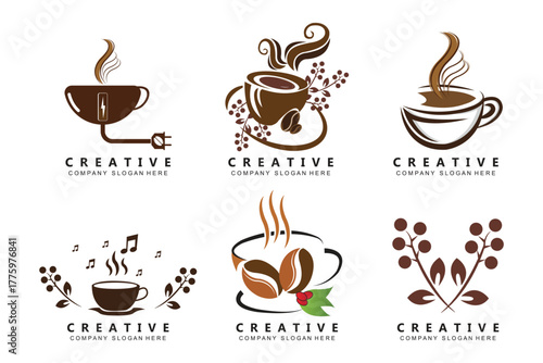 Beans And Coffee Cup Logo Template vector icon design