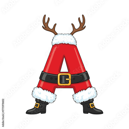 Letter A dressed as Santa Claus with reindeer antlers Keywords: letter A, Santa Claus, Christmas