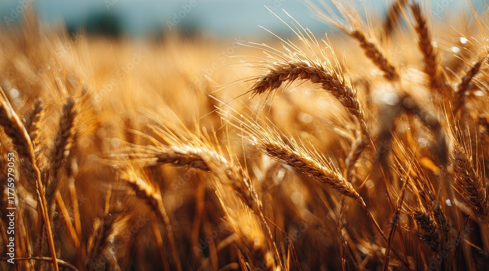 Fototapeta premium Golden wheat field bathed in sunlight (1)