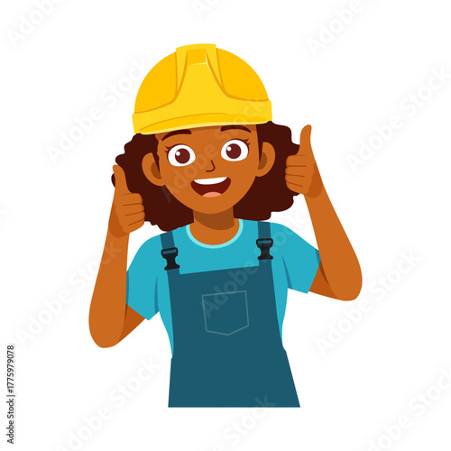 African American woman construction worker in hard hat giving thumbs up with a smile