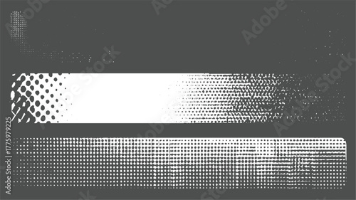 Grey background with white halftone dot patterns fading and transitioning abstract texture