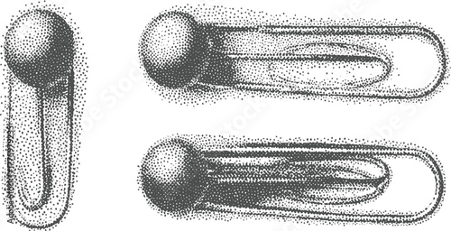 Three gray stippled drawings of paper clips on a white background paperclip stationery