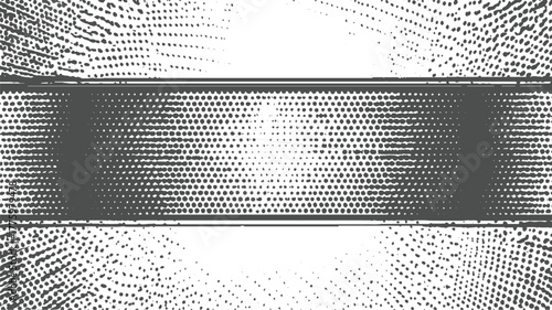 Monochrome halftone pattern with horizontal band and scattered dots abstract background