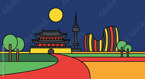 Seoul south korea travel guide and tourism attractions illustration