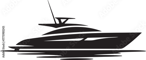 Luxury yacht vector silhouette on water isolated black background for marine travel and leisure