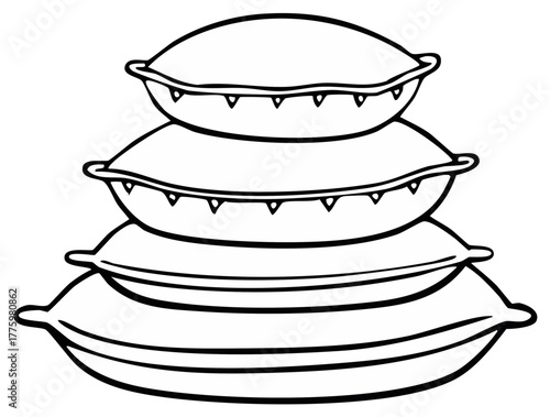 Black and White Stack of Decorative Pillows Illustration Comforting Bedding Soft Furnishings