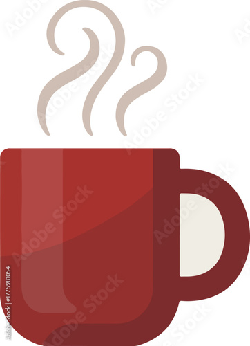 Vector graphic of a red coffee mug with steam rising from a hot drink isolated on a transparent background
