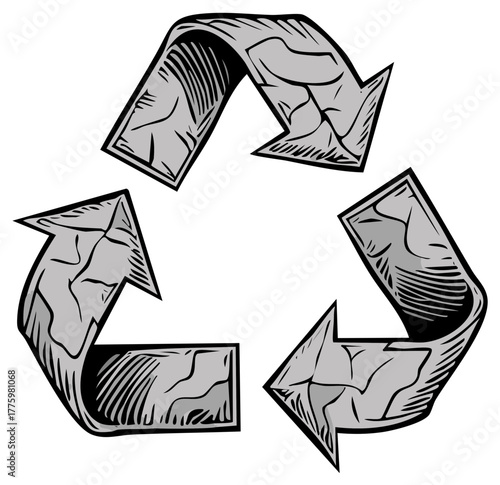 Grey Recycling Arrows Symbol in Sketch Style