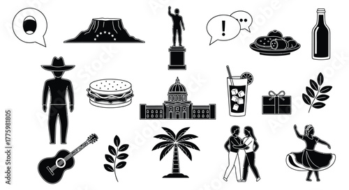 Black and white icons of california culture and symbols vector art