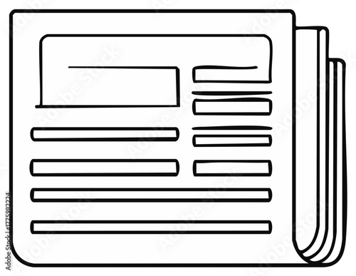 Illustration of a newspaper showing news articles in black and white