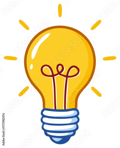 Illuminated cartoon light bulb shines brightly, symbolic of new ideas and innovative thinking in creative concepts.